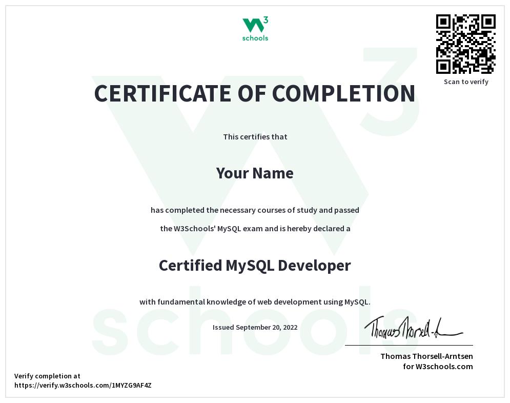 MySQL Certificate