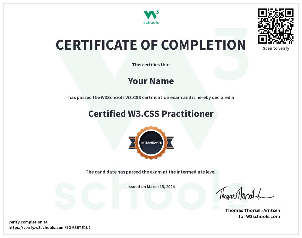 W3.CSS Certificate